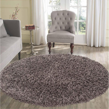 Oxford OXF00 Plain Plush Soft Stain-Resistant Textured Polypropylene Shaggy Taupe Round Rug-Desire Rugs-Rug Love - The Most Loved Rug Store